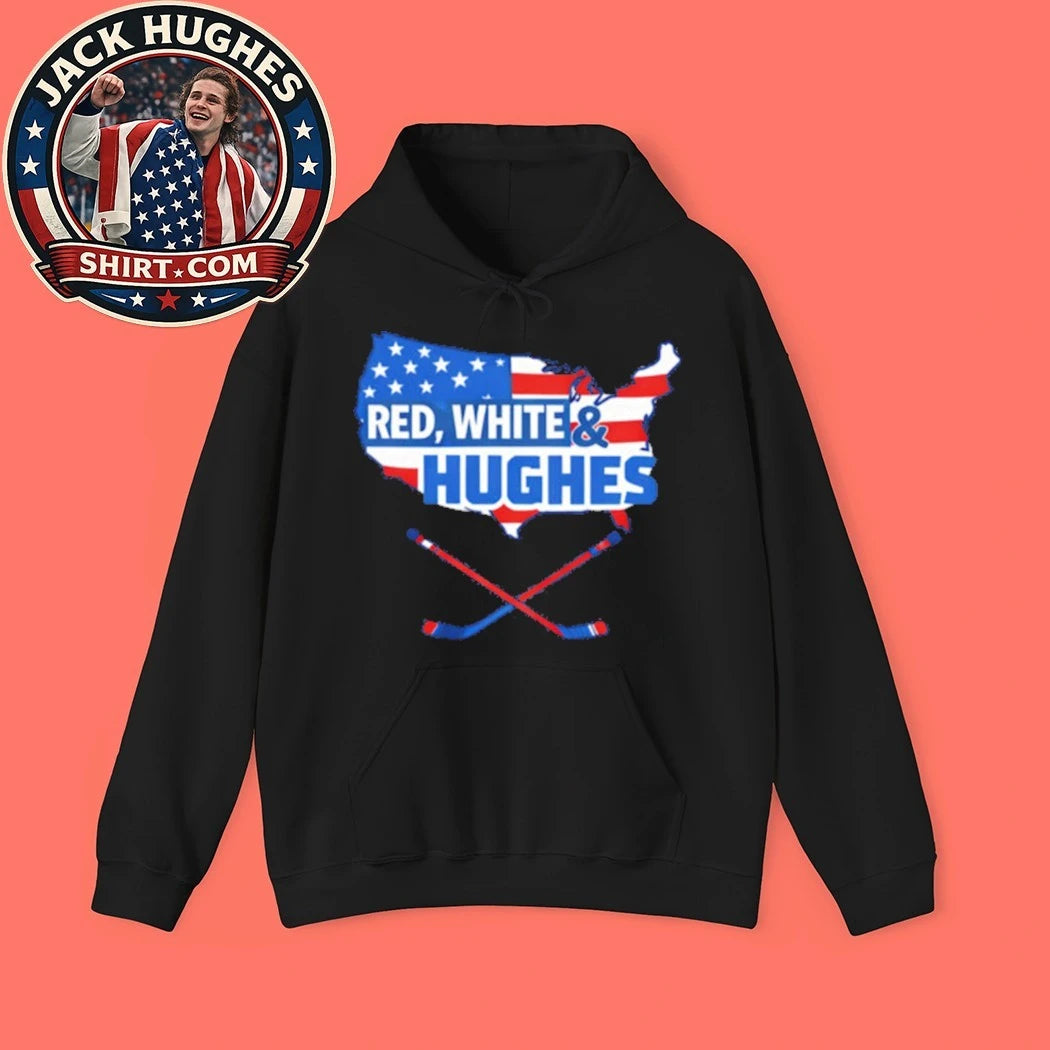 Quinn Hughes Red White And Hughes Map Tee Shirt