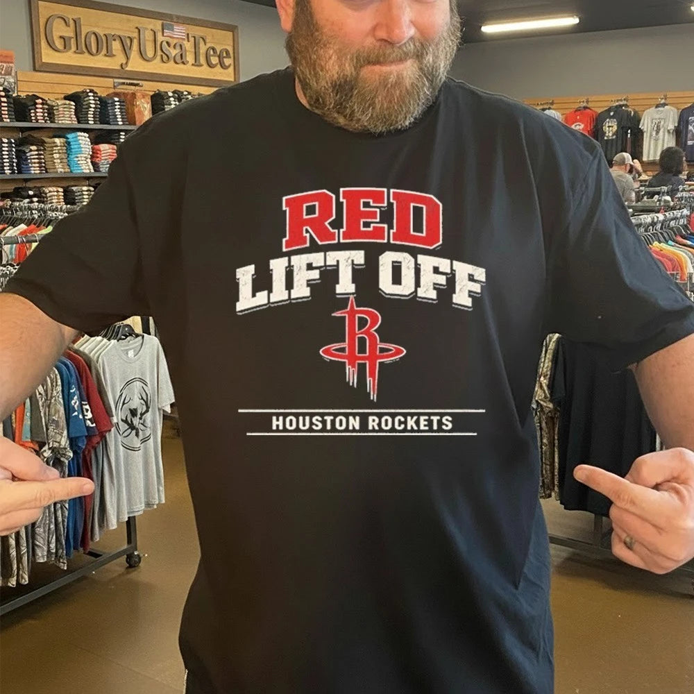 Red Lift Off Houston Rockets Vintage Basketball Shirt