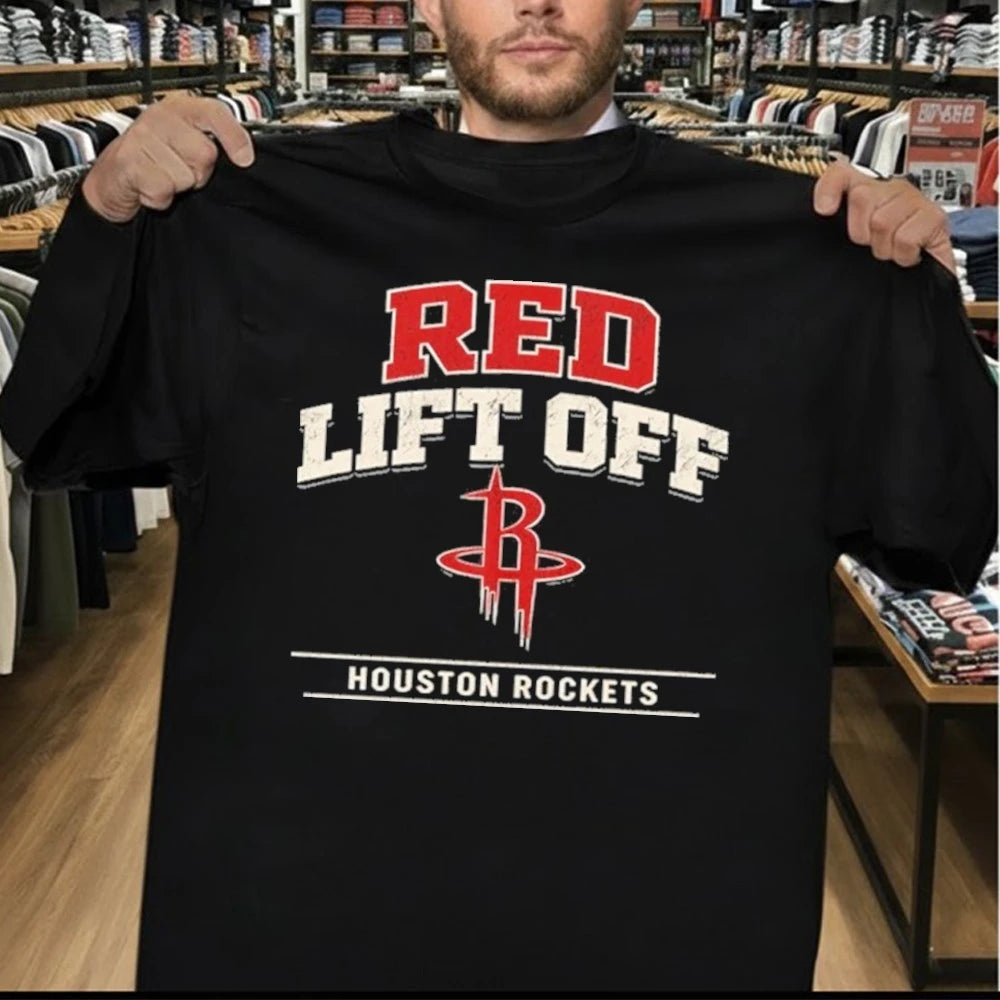 Red Lift Off Houston Rockets Vintage Basketball Shirt