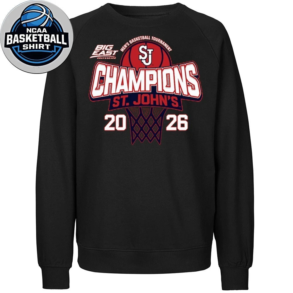 Red St. John’s Red Storm 2026 Big East Men’s Basketball Tournament Champions Logo T-Shirt