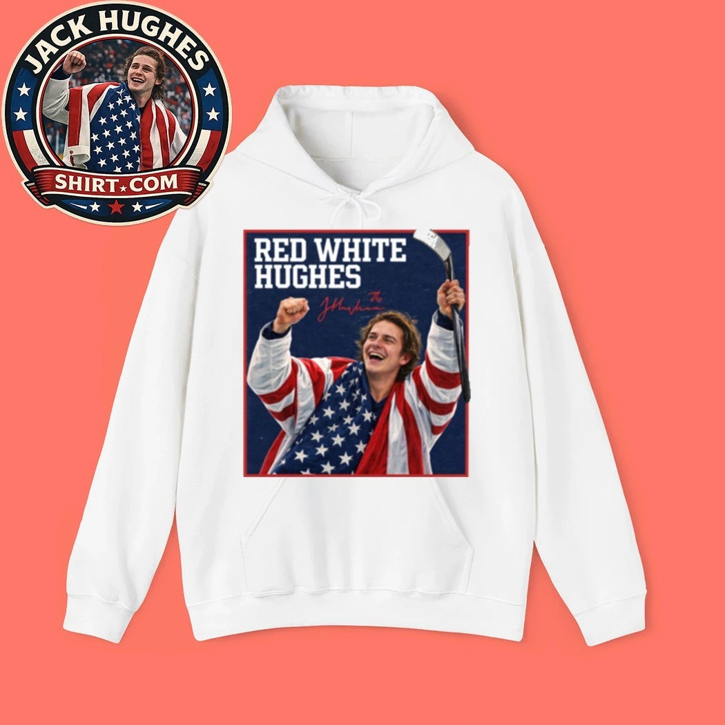 Red White Hughes Jack Hughes American Hockey Player Fan Graphic T-Shirt