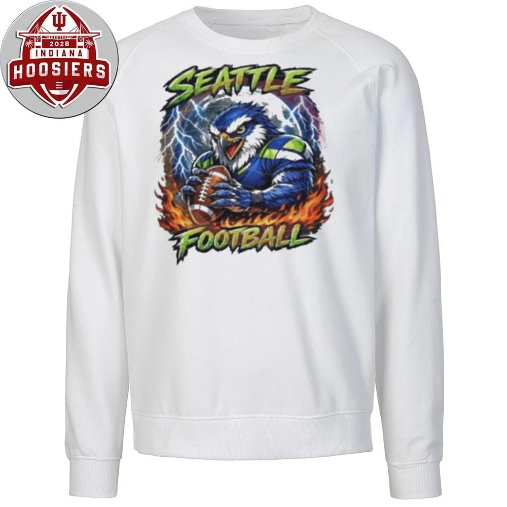 Seattle Football Angry Eagle Mascot Moon and Lightning T-Shirt