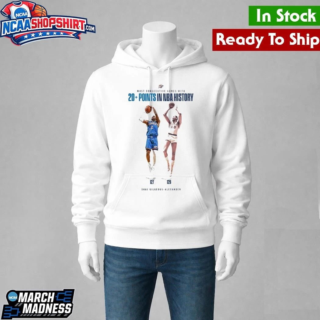 Shai Gilgeous Alexander OKC Thunder Most Consecutive Games With 20+ Points In NBA Shirt