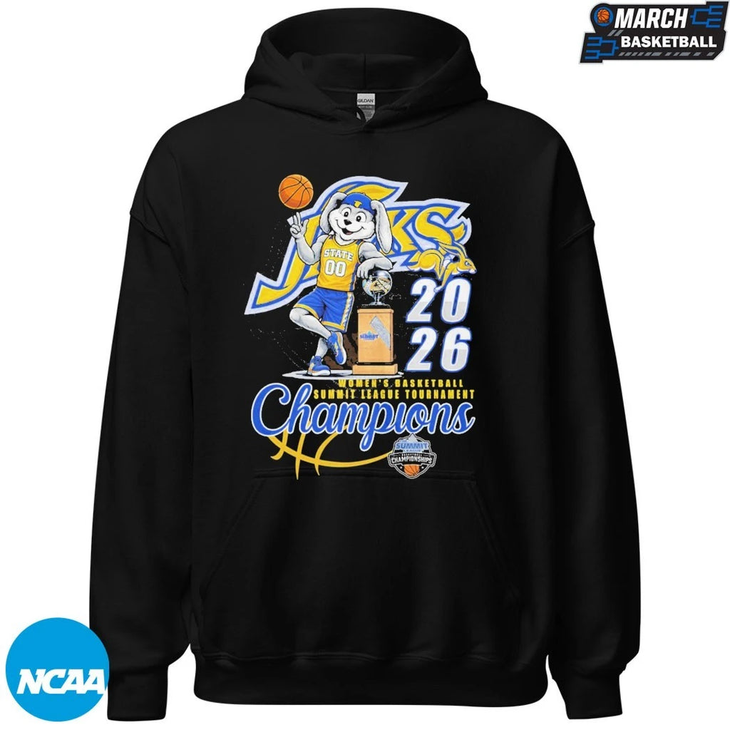 South Dakota State Jackrabbits Women’s Basketball 2026 Summit League Tournament Champions Mascot Trophy T-Shirts