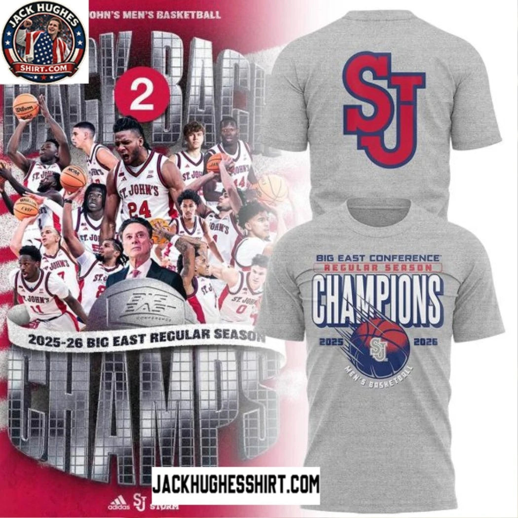 St John’s Red Storm Back to Back Big East 2026 Regular Season Champions Logo Two Sided Graphic T-Shirt
