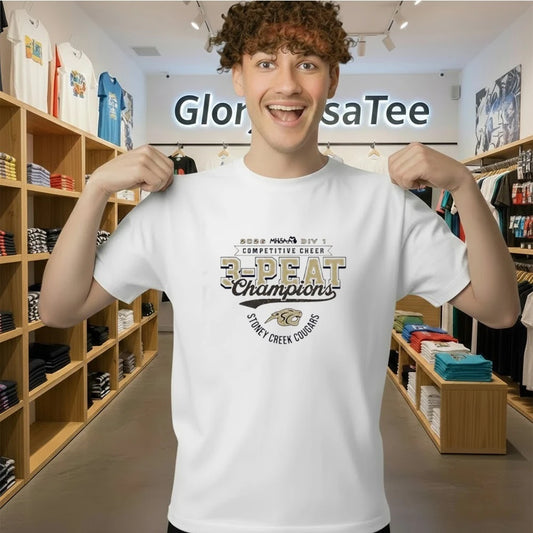 Stoney Creek Cougars 2026 MHSAA Cheer D1 3-Peat Champions logo shirt