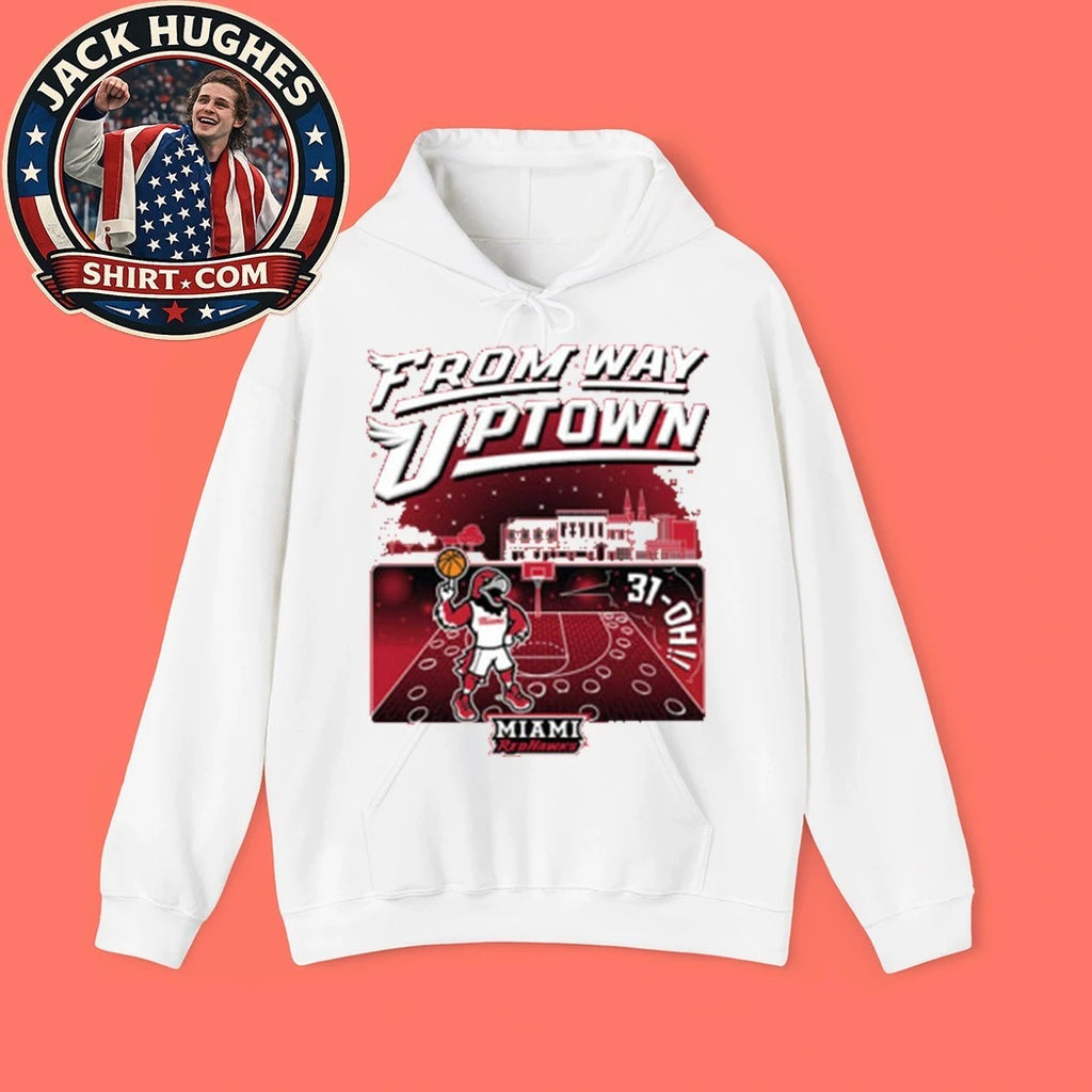 Summit Sportswear Miami RedHawks Red 2026 Men’s Basketball 31-OH From Way Uptown Mascot And Logo T-Shirt