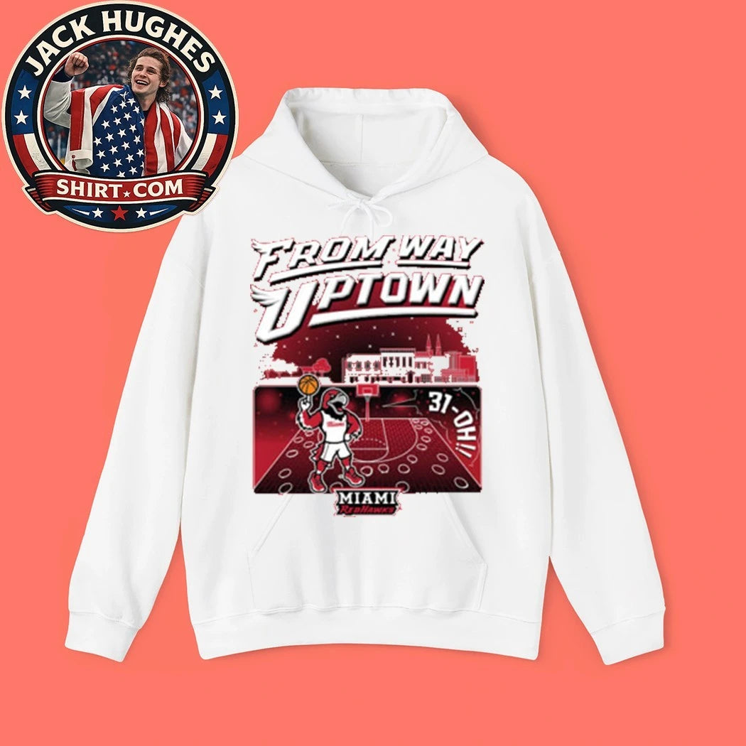 Summit Sportswear Miami RedHawks Red 2026 Men’s Basketball 31-OH From Way Uptown Mascot And Logo T-Shirt