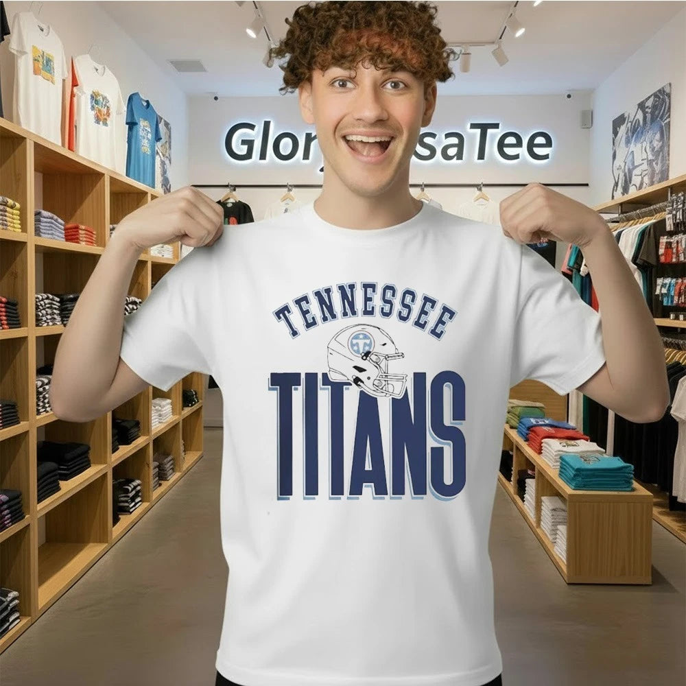 Tennessee Titans Merch New Logo Helmet Gameday Couture Fierce Focus Relaxed Fit Shirt