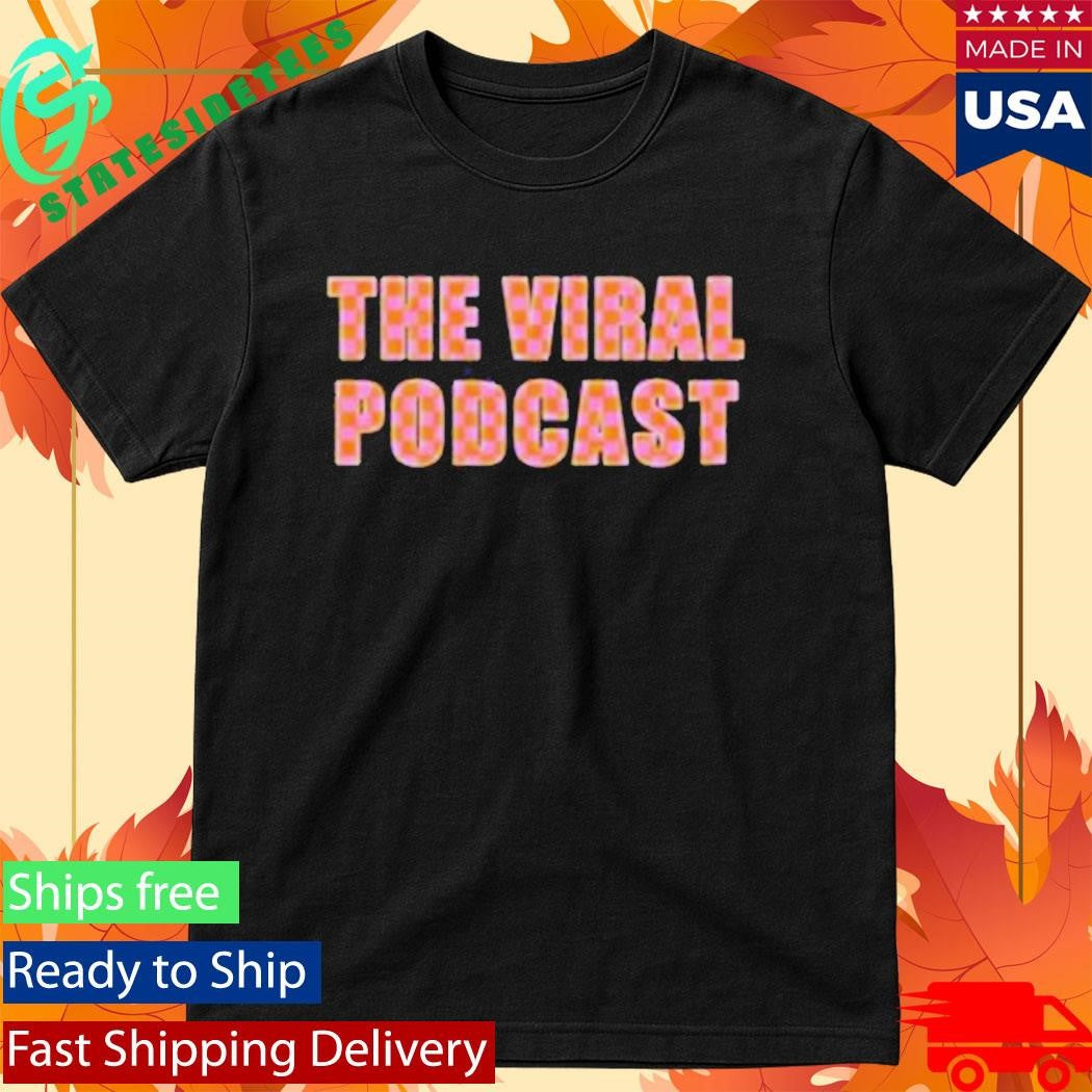 The Viral Podcast Pink Orange Checkered Lettering Shirt