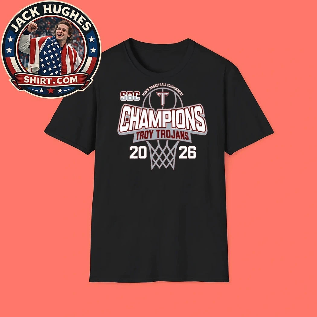 Troy University Trojans Blue 84 Unisex 2026 Sun Belt Men’s Basketball Tournament Champions Logo Graphic T-Shirt