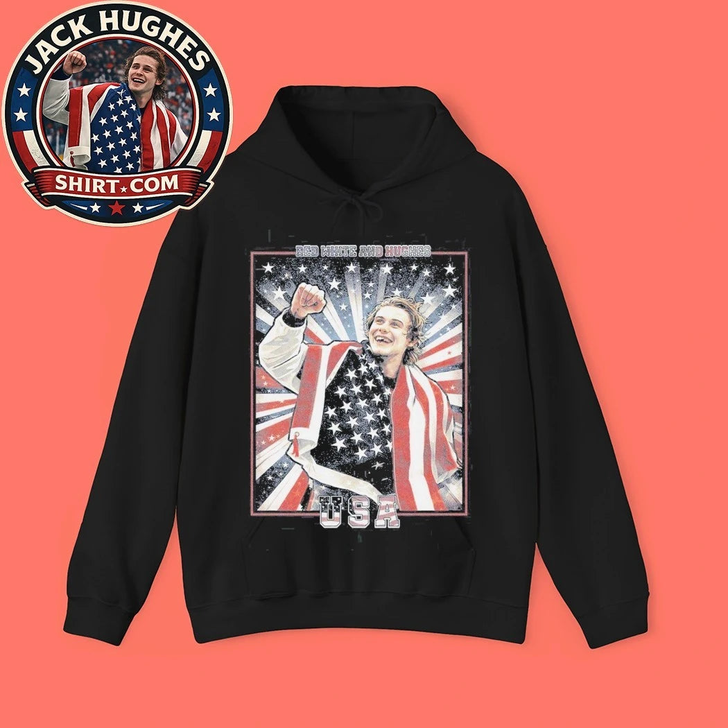 USA Gold Medal Hockey Champion Jack Hughes Quinn Hughes Shirt American Flag Skate Portrait T-Shirt