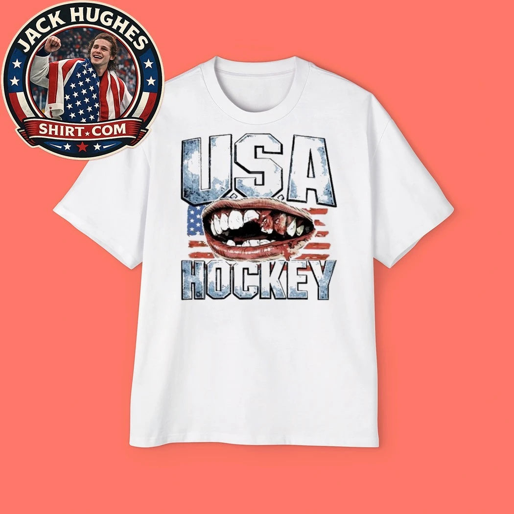 USA Hockey Bloody Teeth Flag Graphic T-Shirt