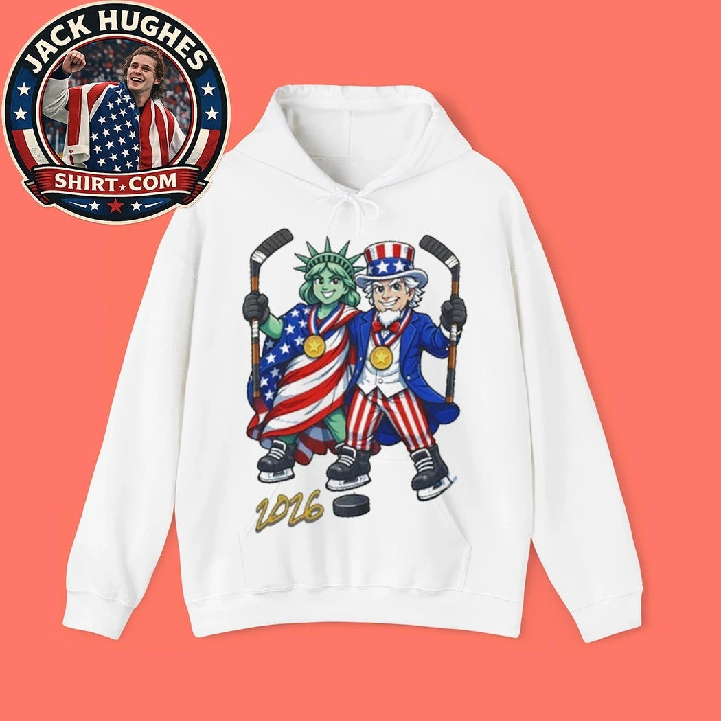 USA Hockey Gold Patriotic Uncle Sam and Statue of Liberty Hockey 2026 Shirt