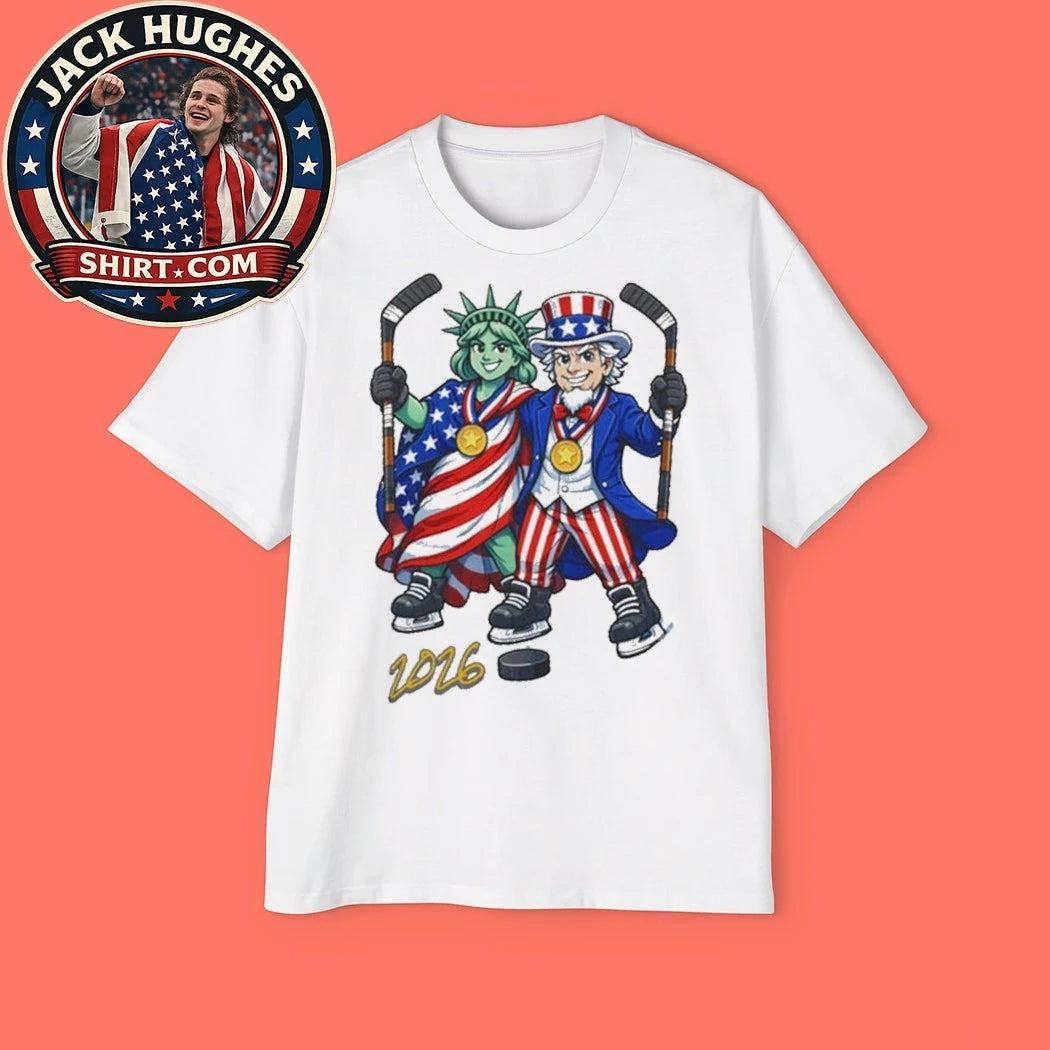 USA Hockey Gold Patriotic Uncle Sam and Statue of Liberty Hockey 2026 Shirt