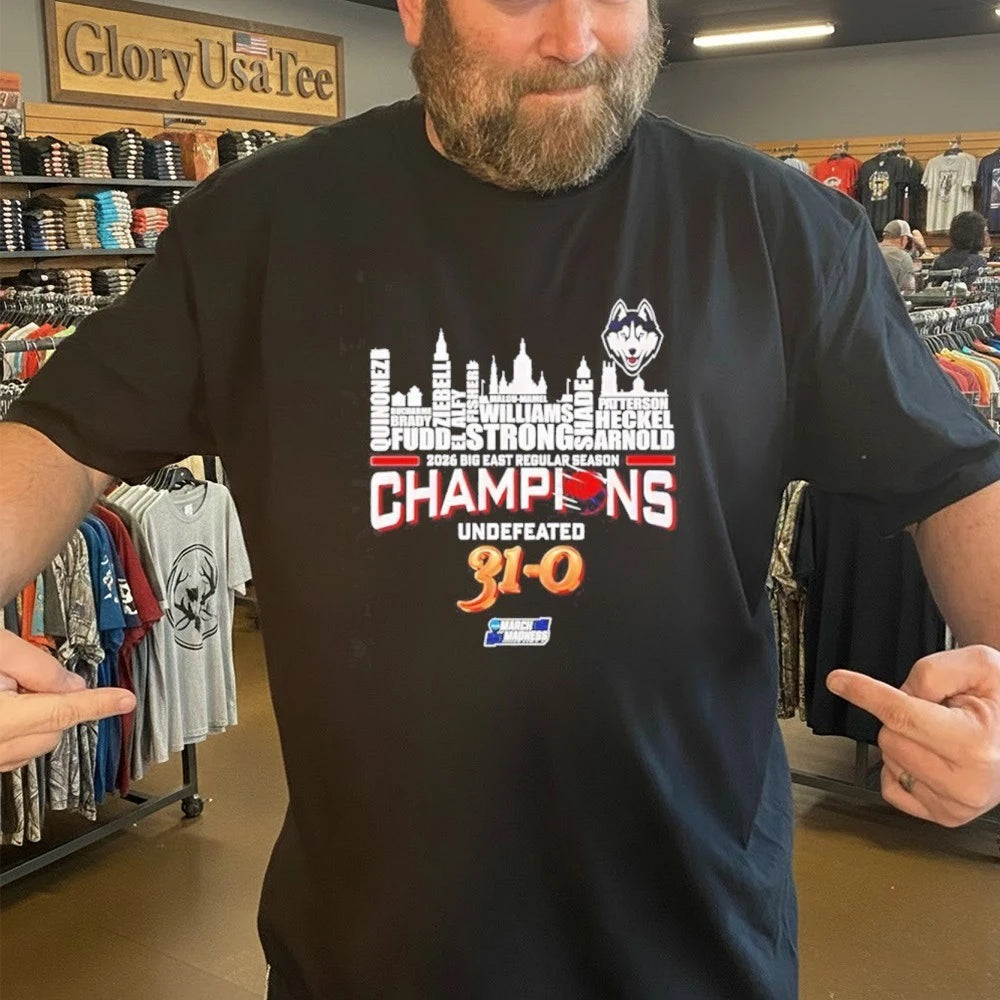 Uconn Huskies 2026 Big East Champions Undefeated 31 0 Name City Skyline Shirt