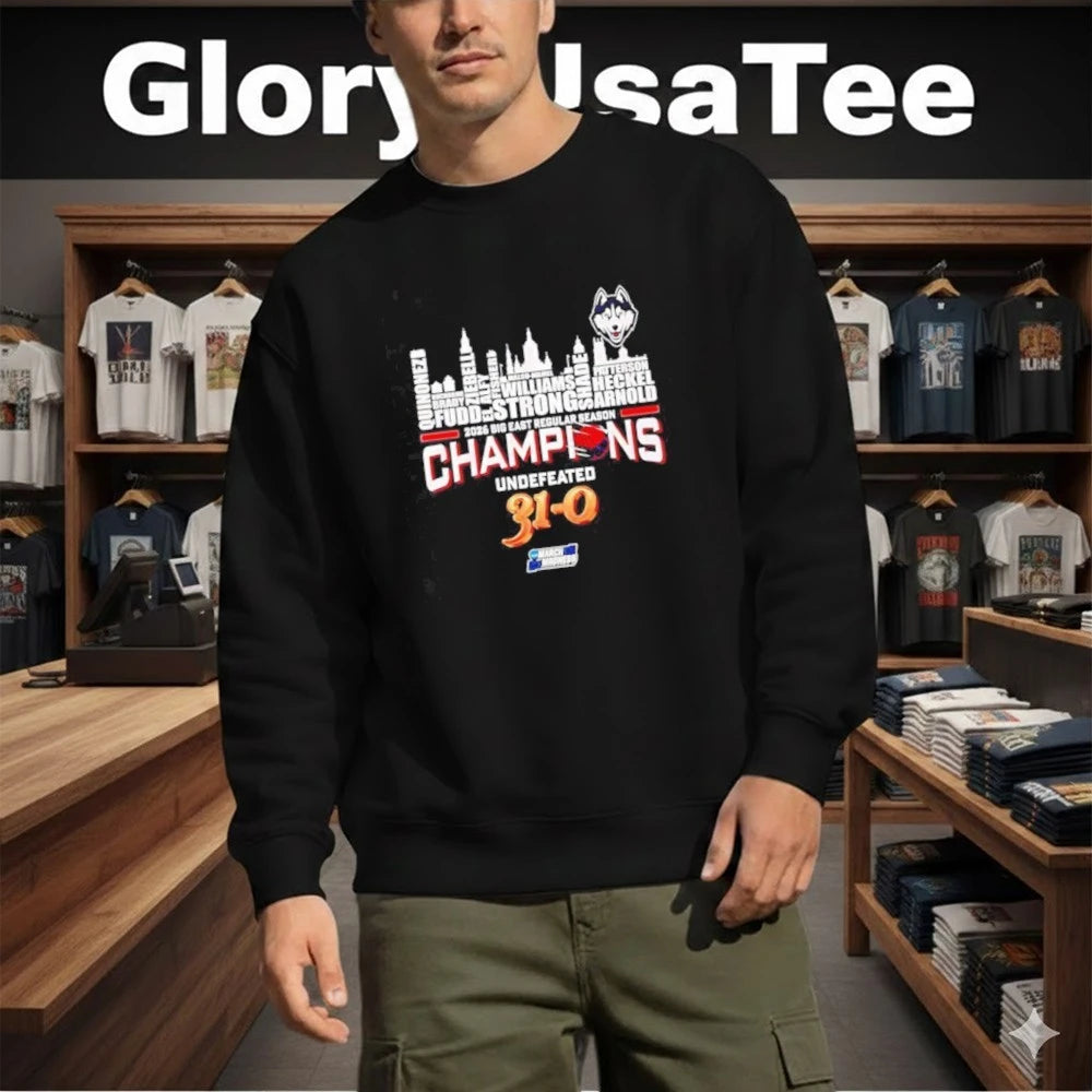 Uconn Huskies 2026 Big East Champions Undefeated 31 0 Name City Skyline Shirt