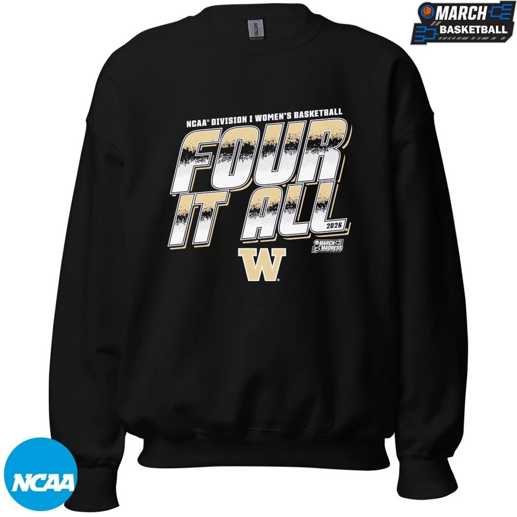 Washington Huskies Four It All NCAA Men’s Basketball March Madness 2026 T-shirts