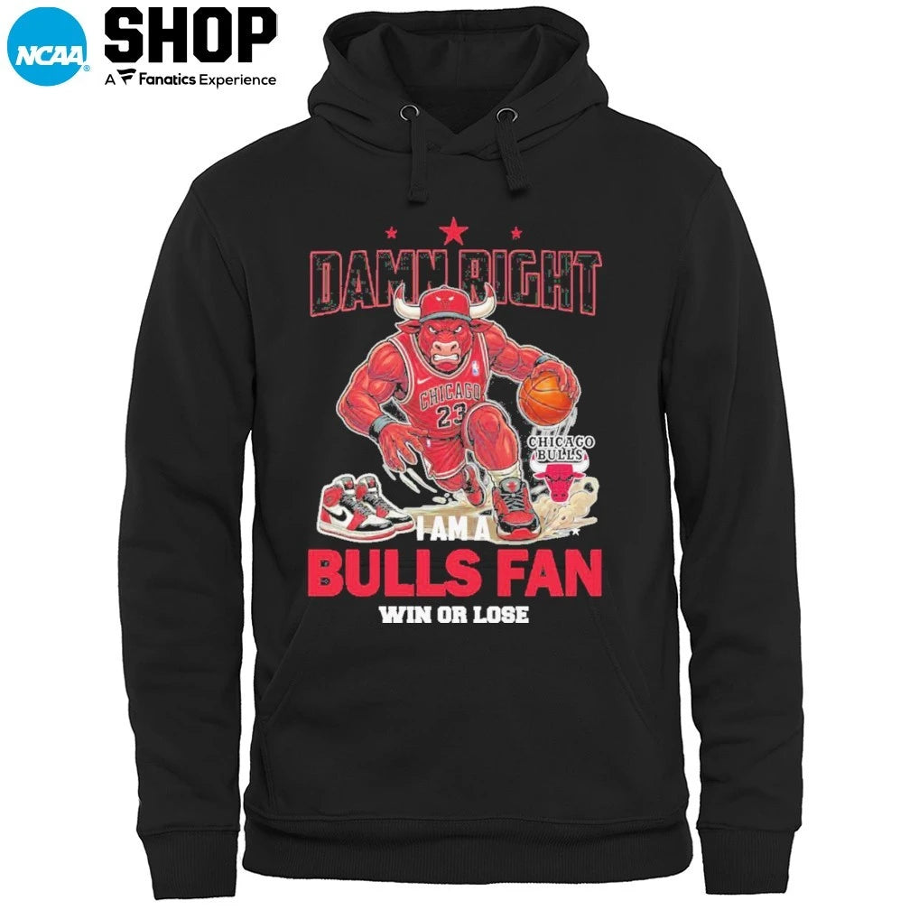 Damn Right I Am A Chicago Bulls Mascot Fan Win Or Lose 2026 T-Shirt