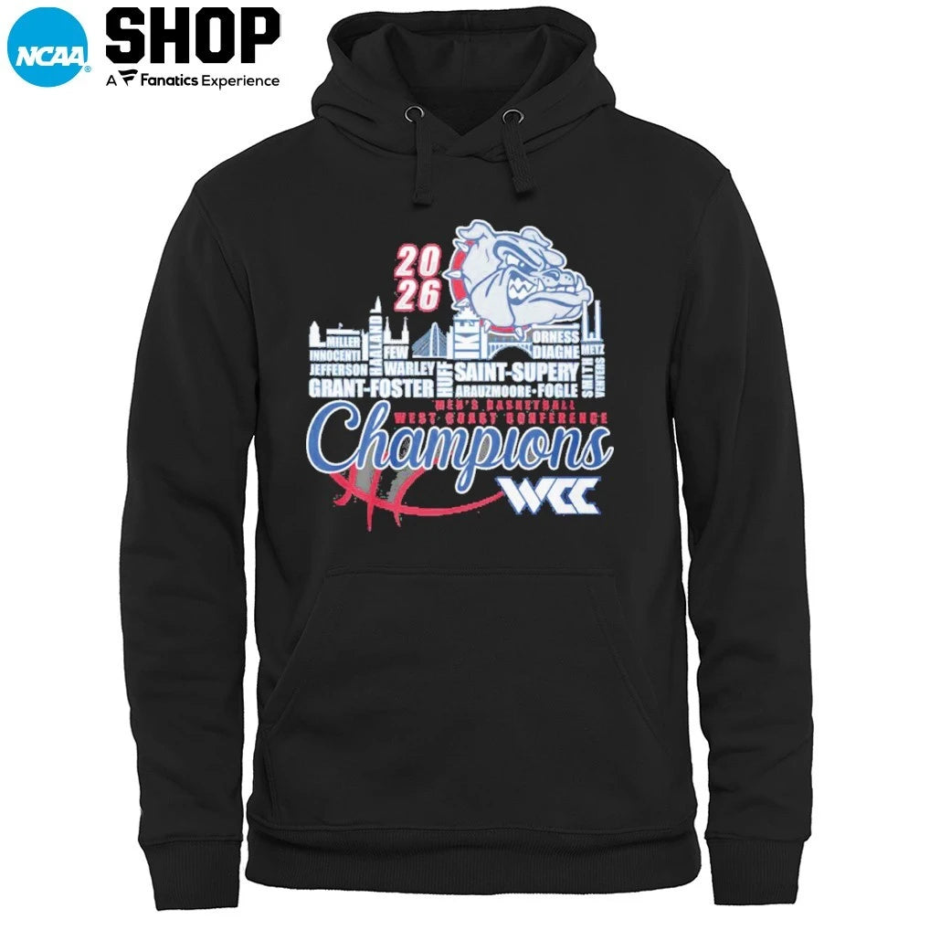 Official Gonzaga Bulldogs Skyline City Players Names 2026 Men’s Basketball West Coast Conference Champions T-Shirt