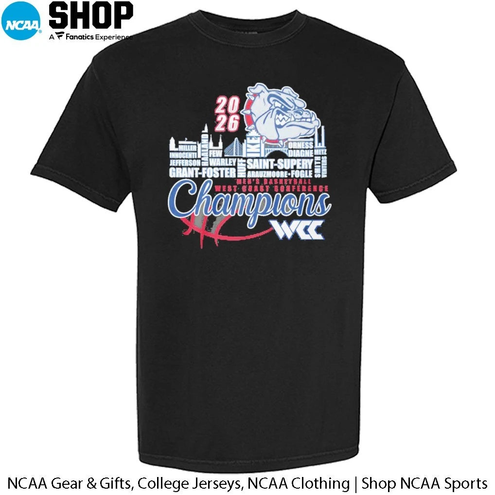 Official Gonzaga Bulldogs Skyline City Players Names 2026 Men’s Basketball West Coast Conference Champions T-Shirt