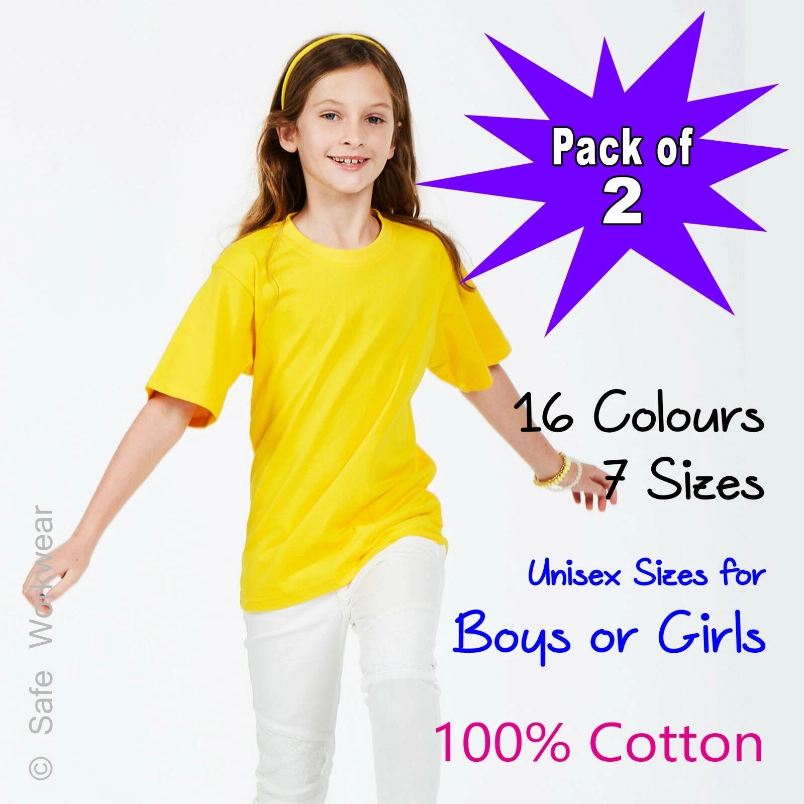 Pack of 2 Kids Plain T Shirt for School Uniform Boys Girls Children Quality Tops