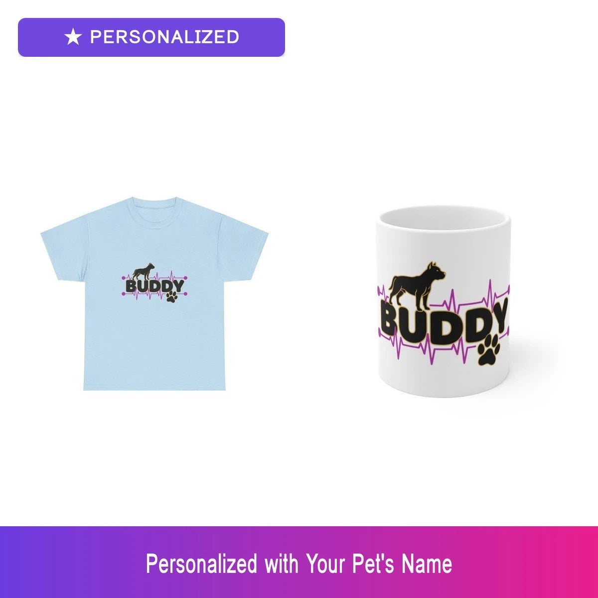 Custom Pitbull Pit Bull Paw Print Gift Set Shirt Mug Personalized Pet Name