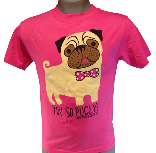 Mens David & Goliath You So Pugly Hot Pink Puppy Dog Theme Novelty Tee T-Shirt
