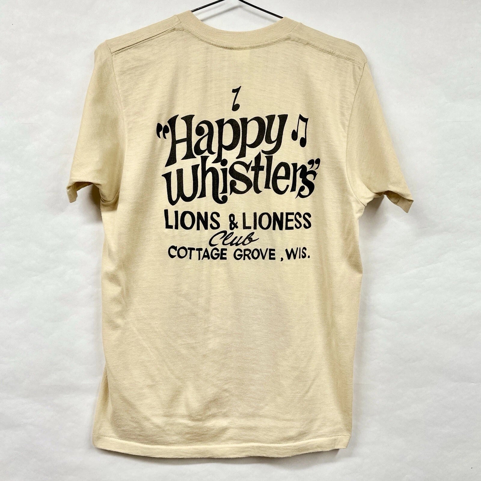 Vintage Cottage Grove Wisconsin Bar T Shirt Tan L Lion Lioness Club Whistlers