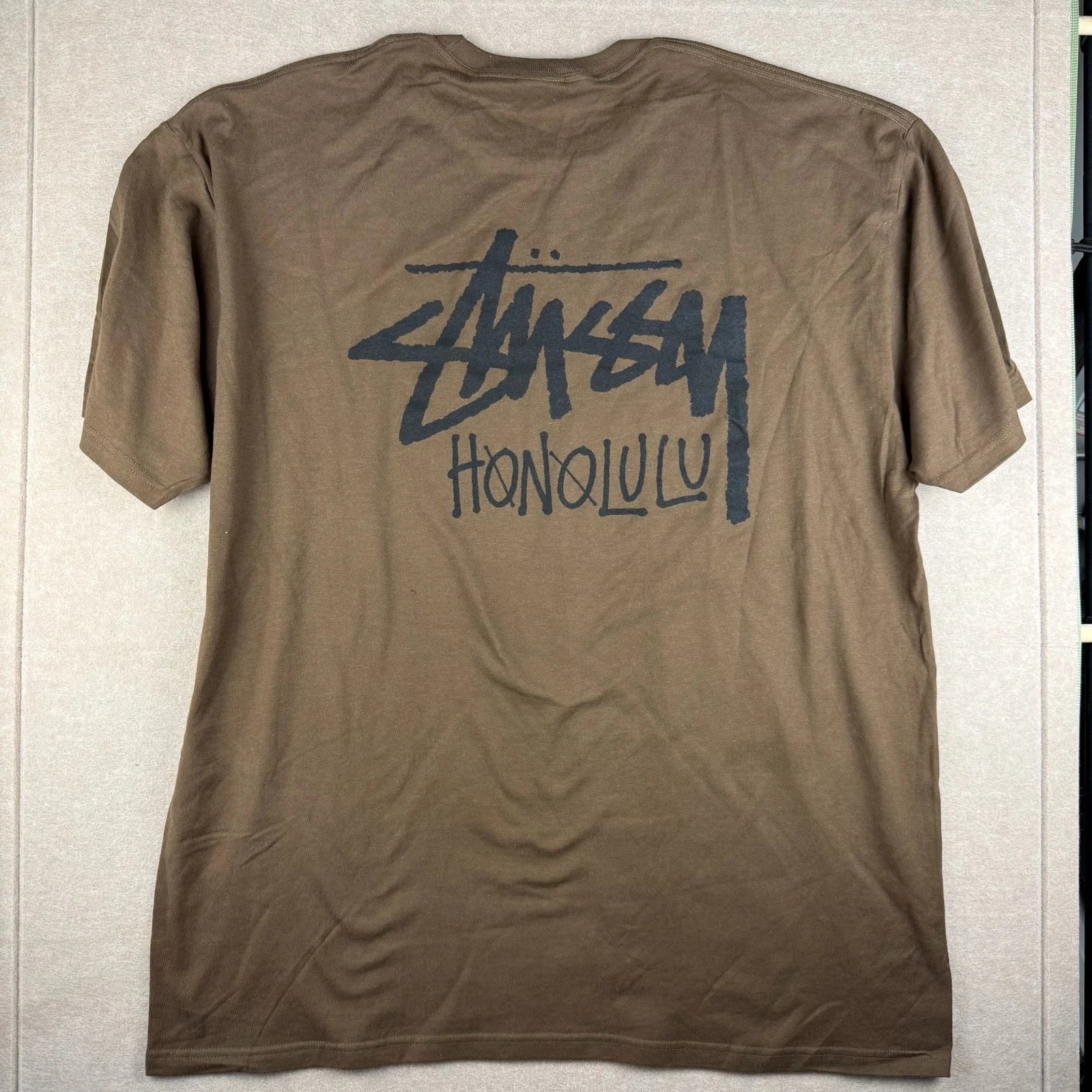 Stussy Honolulu Shirt Mens 2XL Earth Tone Brown Logo Streetwear Surf Graphic Tee