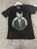 Off Prize Shirt Mens Large Tee Cat Print Black Slim Fit Cartoon Mafia Boss N121