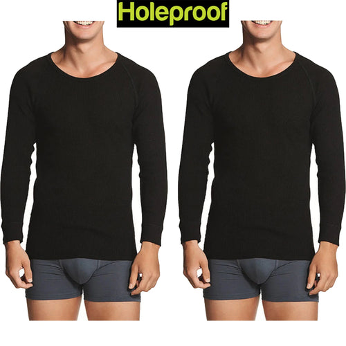 2x Holeproof Aircel Thermal Mens T-shirt Long Sleeve Black Tee Top MYPU1A Bulk