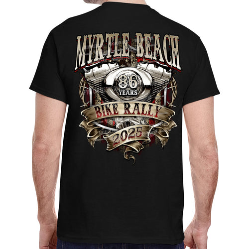 2025 Myrtle Beach Bike Rally Ribbon Engine T-Shirt No Harley