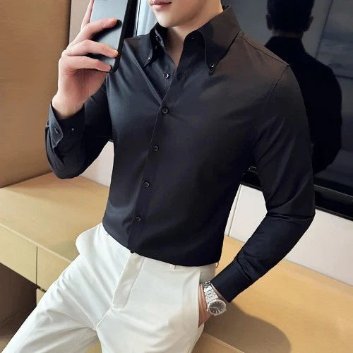 Men Social Shirt Long Sleeve Shirts For Men Business Formal Wear Slim Fit Shirts