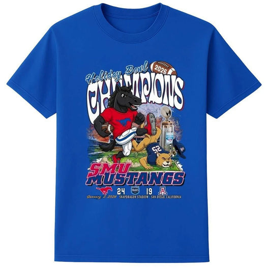 SMU Mustangs Defeat Arizona Wildcats 24-19 2026 Holiday Bowl Champions Score Mascot Shirt