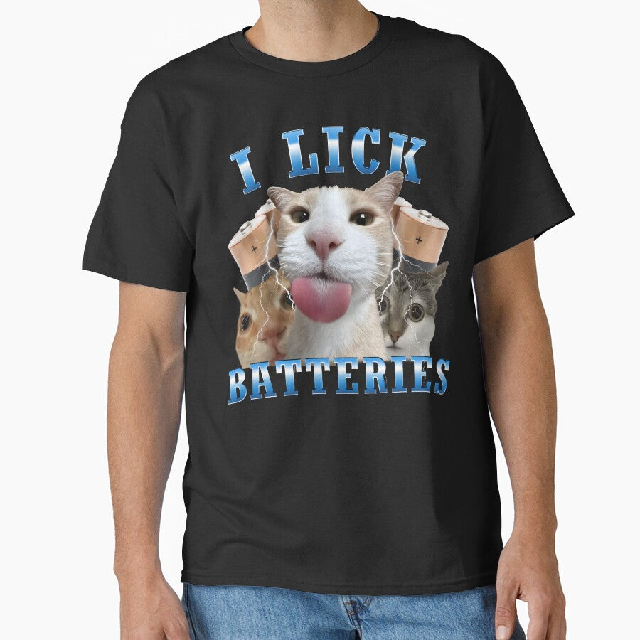 I Lick Batteries Funny Cat meme by MemishDesign