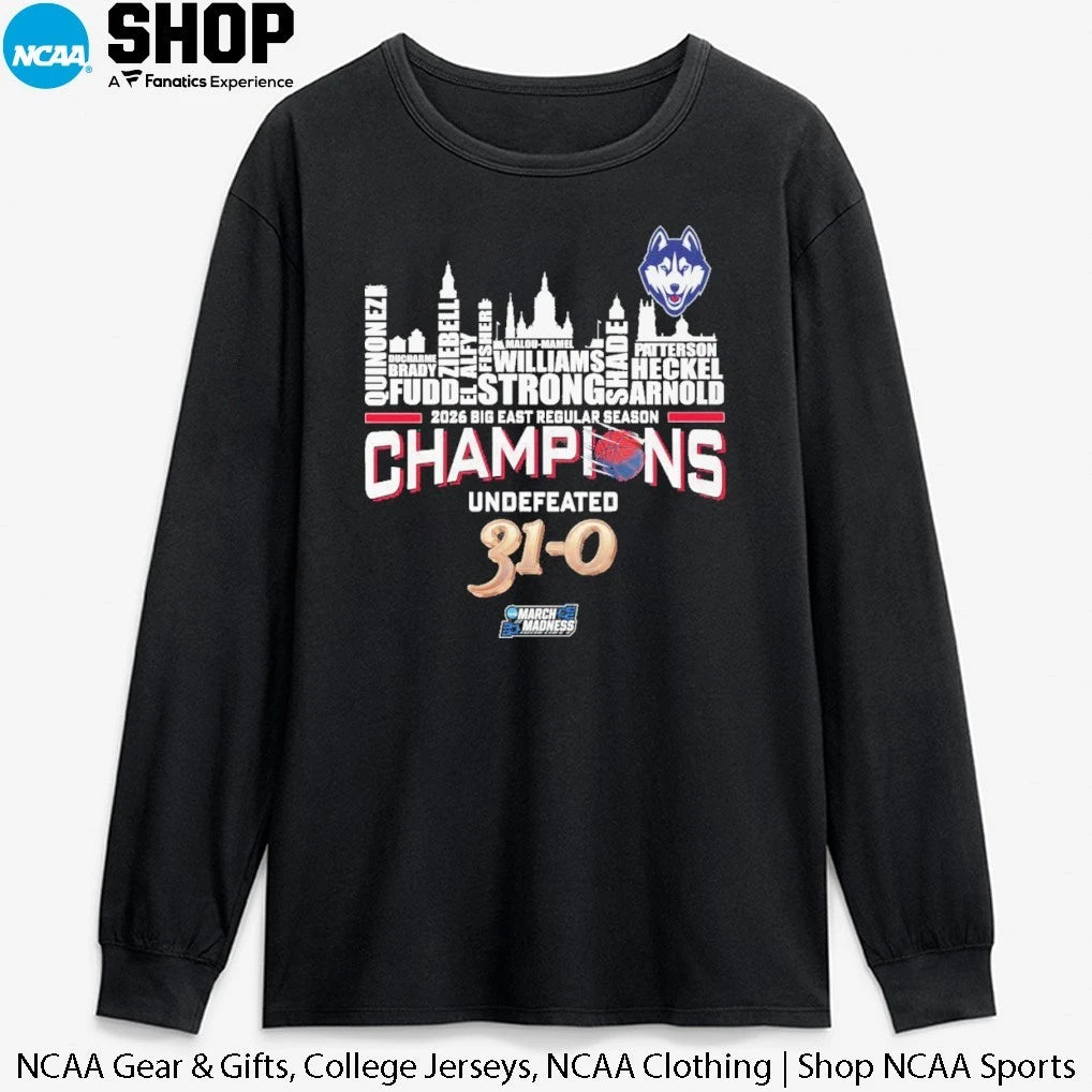 UConn Huskies Skyline City Players Names 2026 Big East Regular Season Champions Undefeated 31-0 T-Shirt