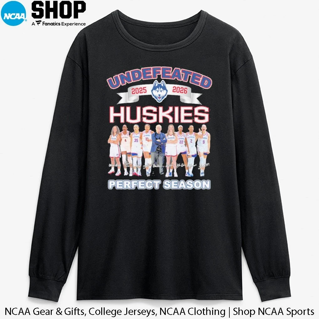 Undefeated 2025-2026 Uconn Huskies Women’s Basketball Coach and Players Perfect Season T-Shirt