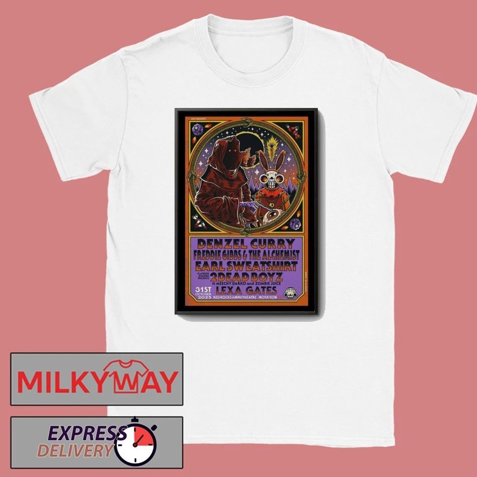 Denzel Curry, Freddie Gibbs, & Earl Sweatshirt Announce Joint Concert Red Rocks 2025 Poster shirt