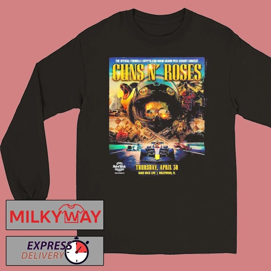 Guns N Roses F1 Miami Grand Prix 2026 Venue Poster Kickoff Concert At Hard Rock Hollywood Florida On April 30 2026 Two Sided T-Shirt